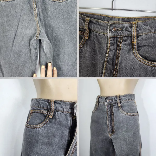 Calça Jeans Preta Lavada Vintage Anos 90 Cintura Alta