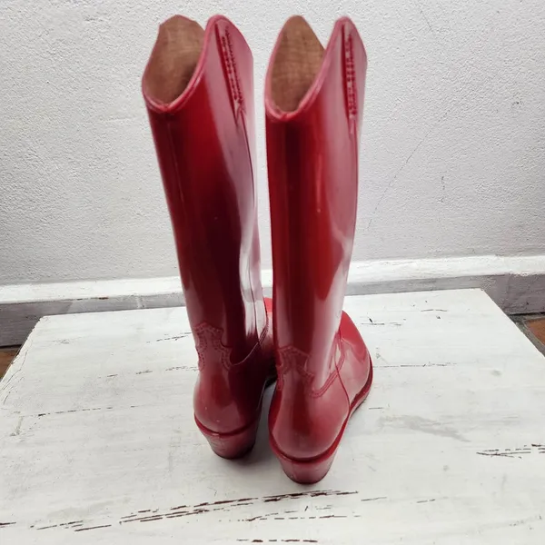 Bota Western Borracha Vermelha Anos 80 Coleção Figurino