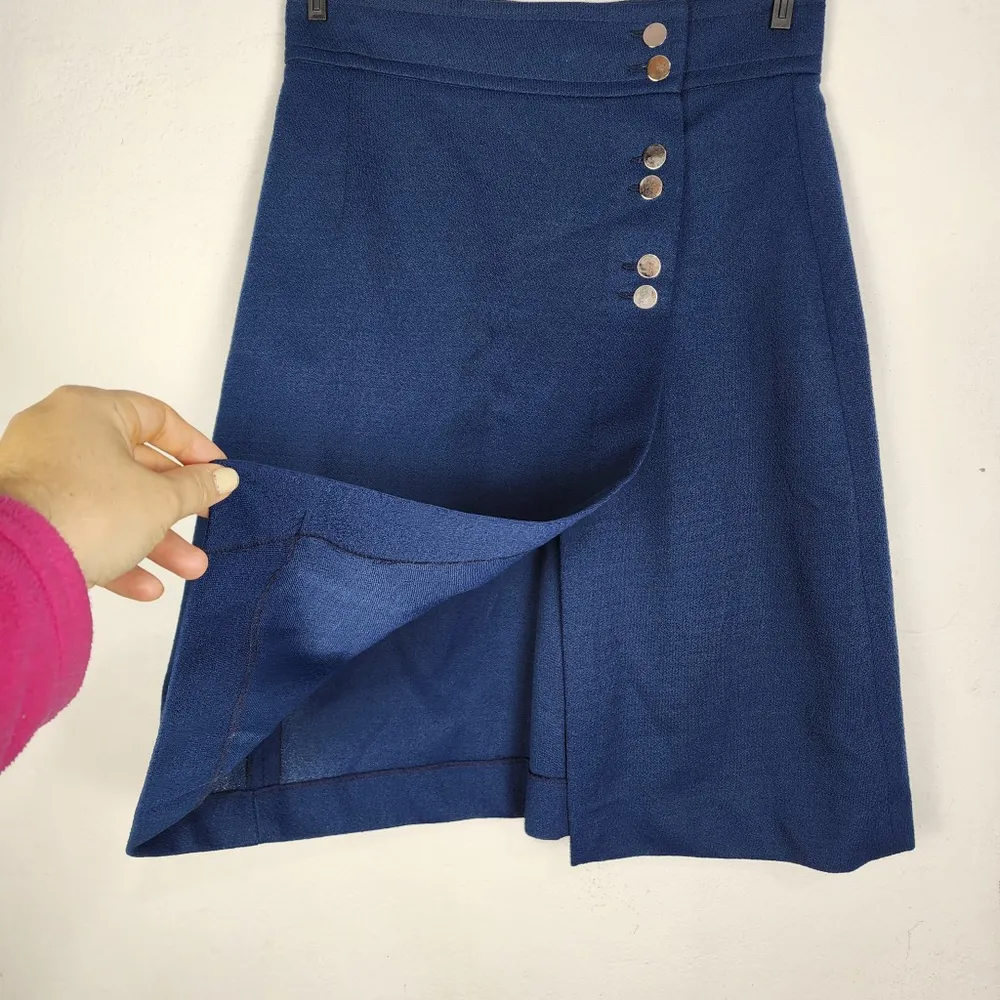 Brechó Saia Envelope Vintage Anos 60 Azul Marinho