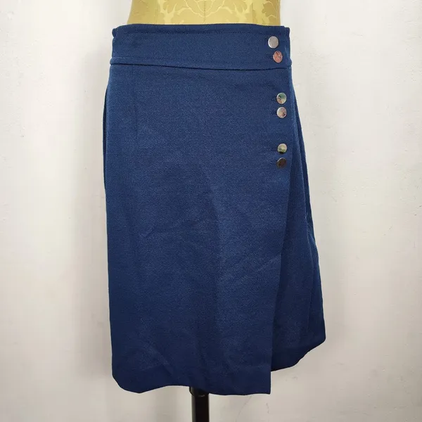 Brechó Saia Envelope Vintage Anos 60 Azul Marinho