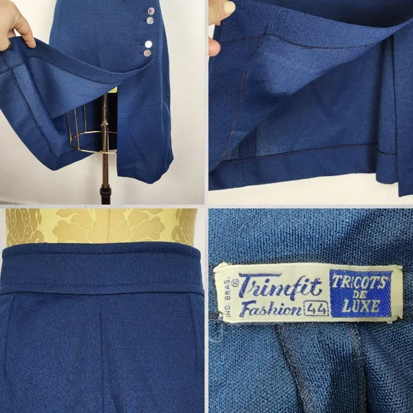 Brechó Saia Envelope Vintage Anos 60 Azul Marinho