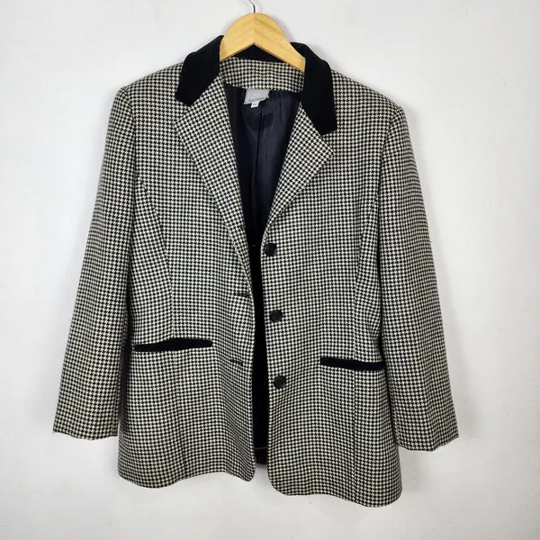 Blazer Feminino Vintage Anos 90 Pied de Poule Lã