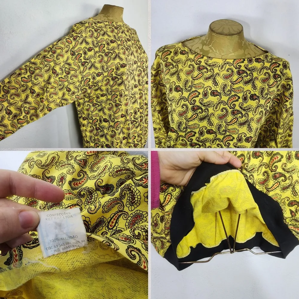 Blusa Vintage Anos 80 Paisley Amarela