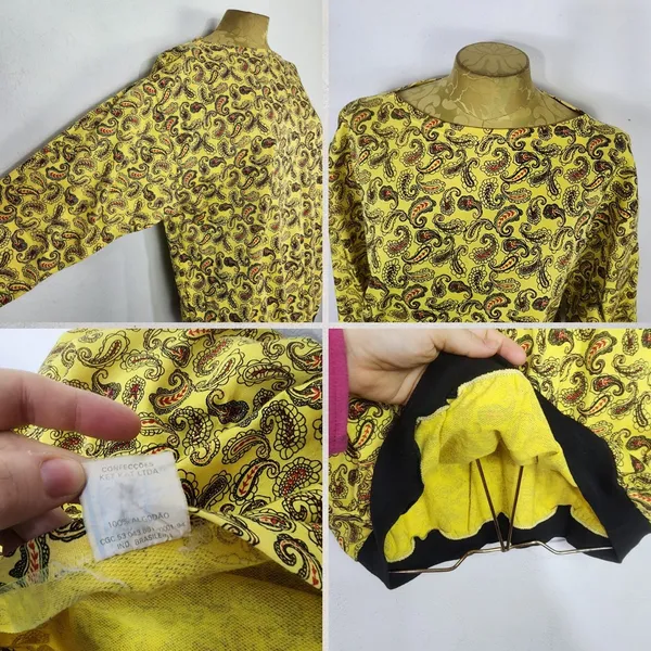Blusa Vintage Anos 80 Paisley Amarela
