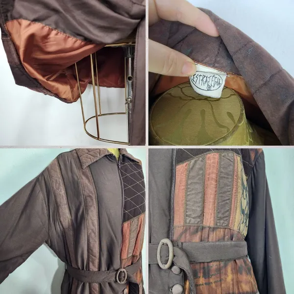 Jaqueta Vintage Anos 90 Estratégia Patchwork Bordada Marrom