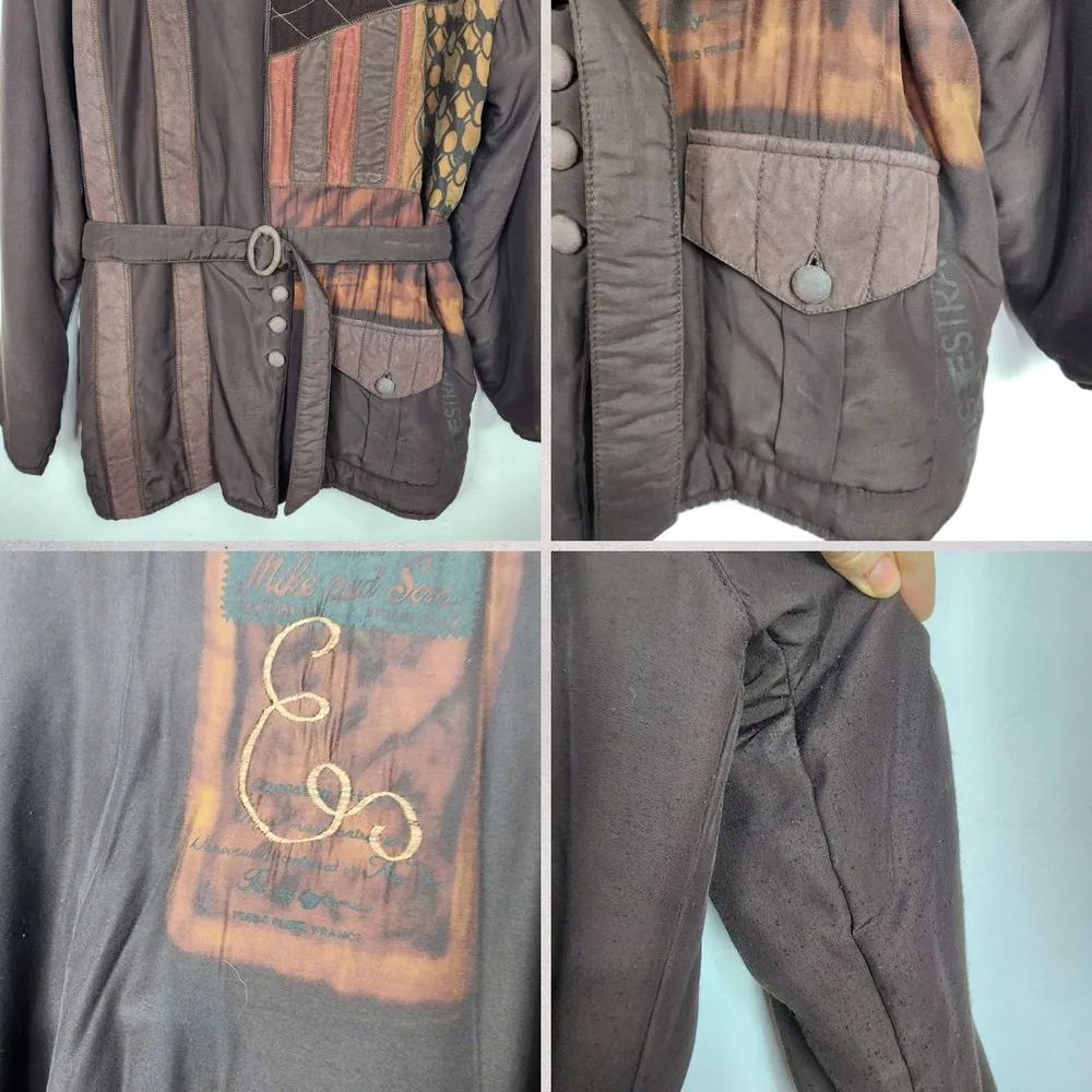 Jaqueta Vintage Anos 90 Estratégia Patchwork Bordada Marrom