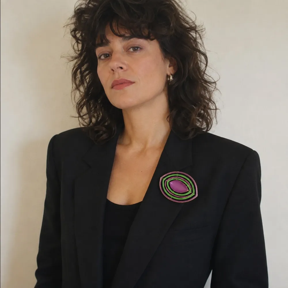 Broche Vintage Anos 80 Grande em Metal Cores Neon Bijuteria
