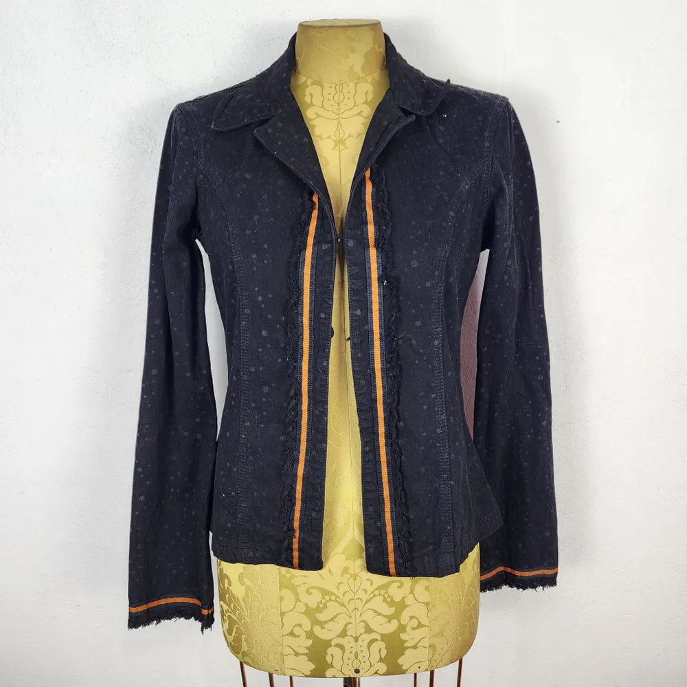 Jaqueta Feminina Vintage Anos 2000 Preta Estampa de Bolinhas