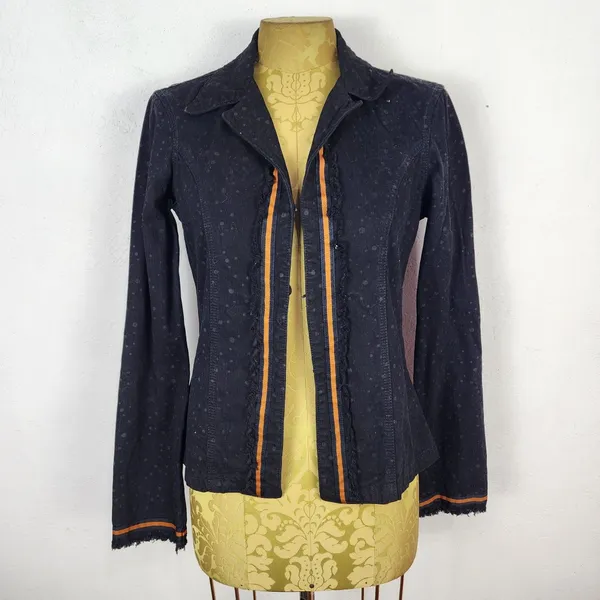 Jaqueta Feminina Vintage Anos 2000 Preta Estampa de Bolinhas