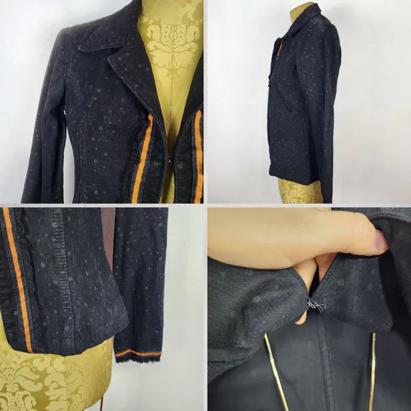Jaqueta Feminina Vintage Anos 2000 Preta Estampa de Bolinhas