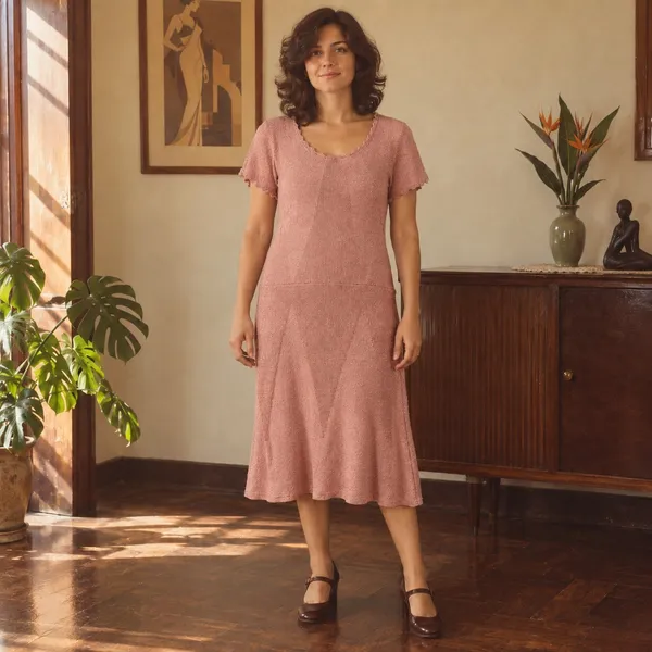 Vestido Vintage Anos 70 Rosa Queimado Tricô Bouclé