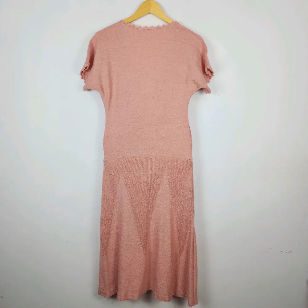 Vestido Vintage Anos 70 Rosa Queimado Tricô Bouclé