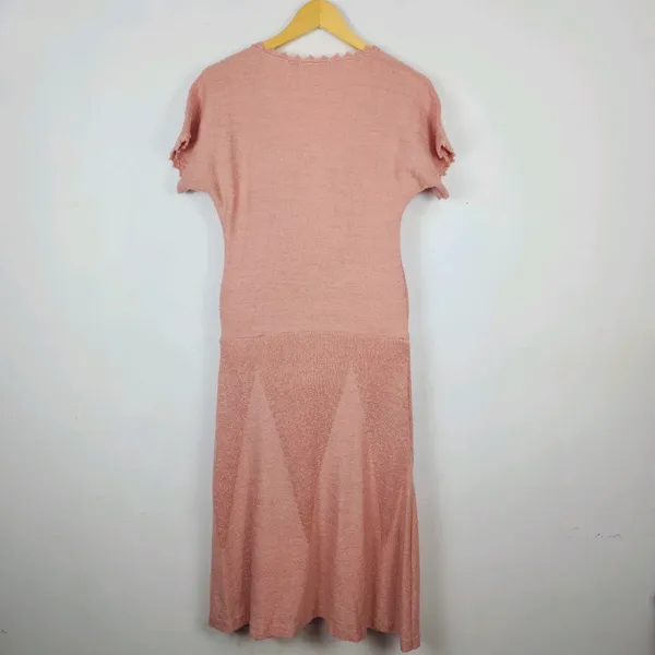 Vestido Vintage Anos 70 Rosa Queimado Tricô Bouclé
