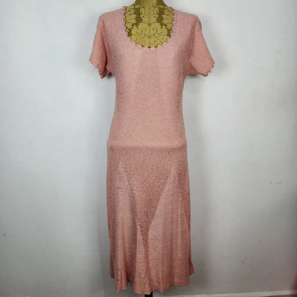Vestido Vintage Anos 70 Rosa Queimado Tricô Bouclé