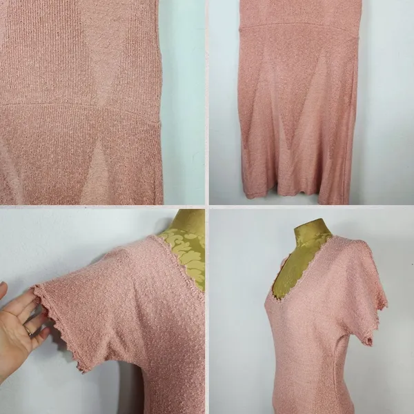 Vestido Vintage Anos 70 Rosa Queimado Tricô Bouclé