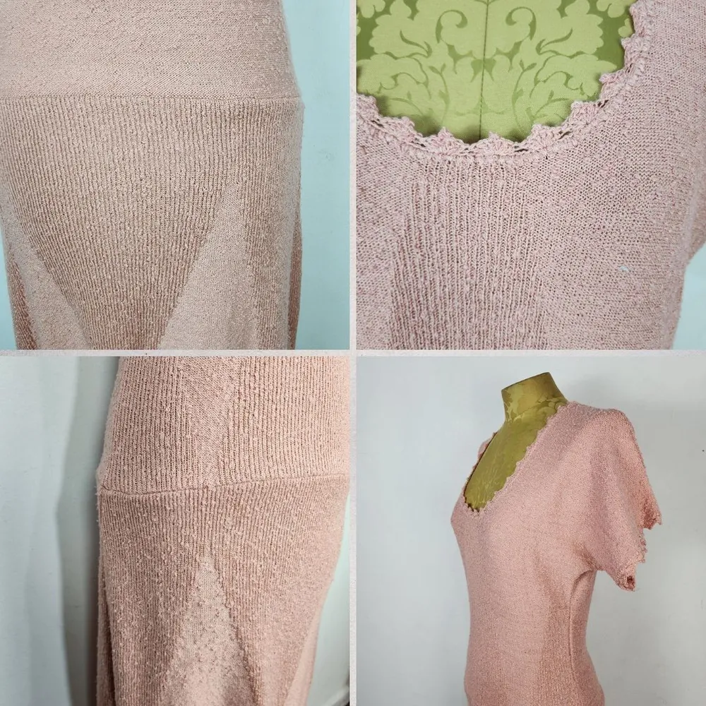 Vestido Vintage Anos 70 Rosa Queimado Tricô Bouclé