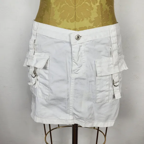 Minissaia Jeans Branca Sawary Anos 2000 Cintura Baixa