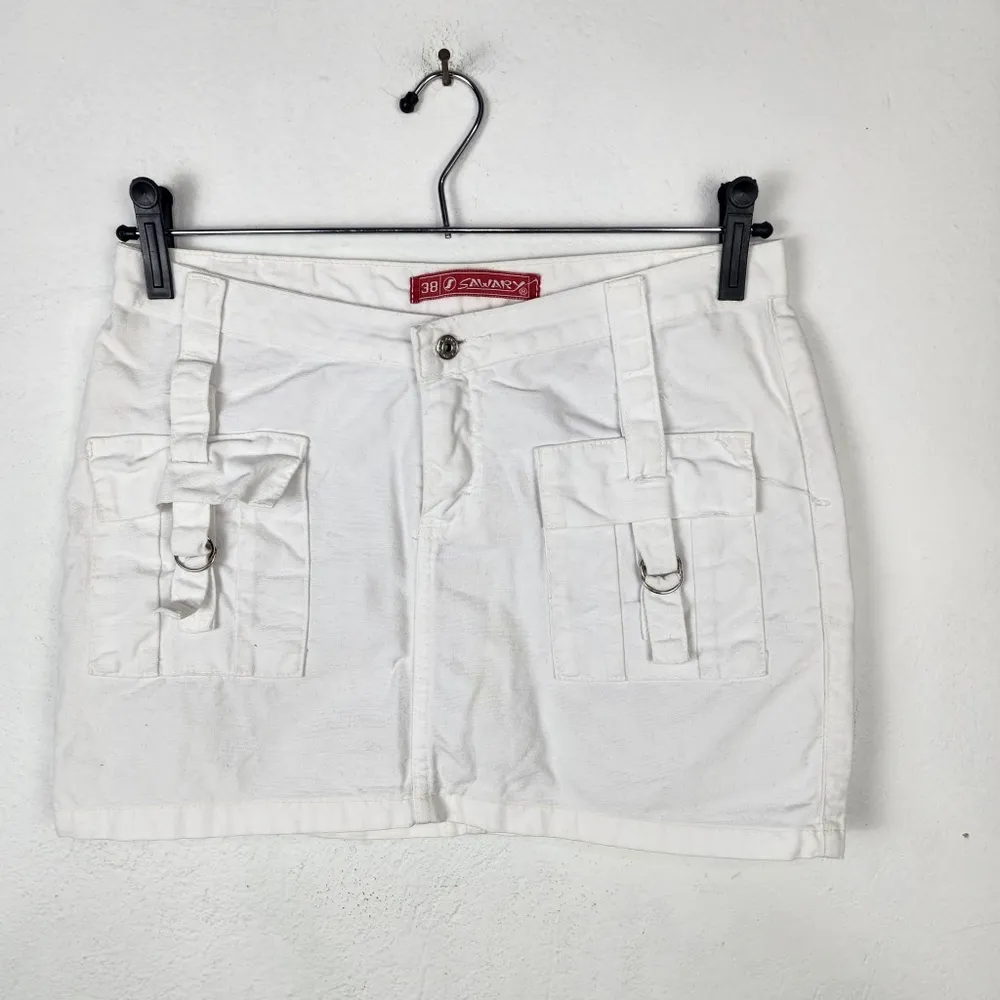 Minissaia Jeans Branca Sawary Anos 2000 Cintura Baixa