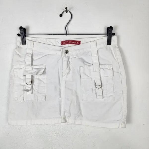 Minissaia Jeans Branca Sawary Anos 2000 Cintura Baixa