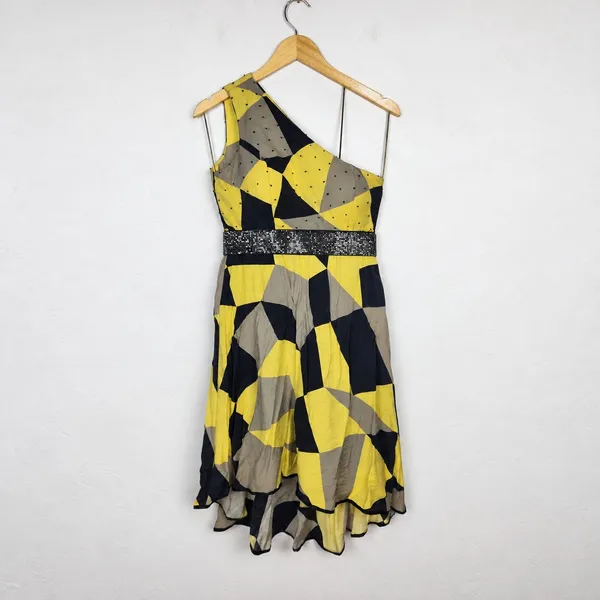 Vestido Assimétrico Tamanho 38 Seda Geométrico