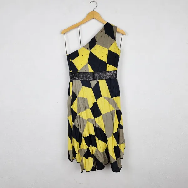 Vestido Assimétrico Tamanho 38 Seda Geométrico
