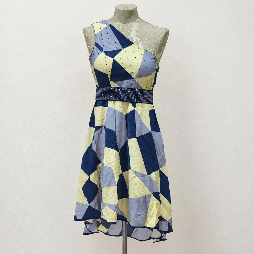 Vestido Assimétrico Tamanho 38 Seda Geométrico