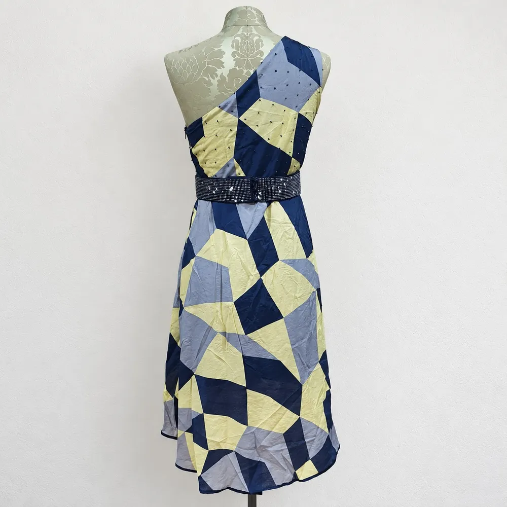 Vestido Assimétrico Tamanho 38 Seda Geométrico