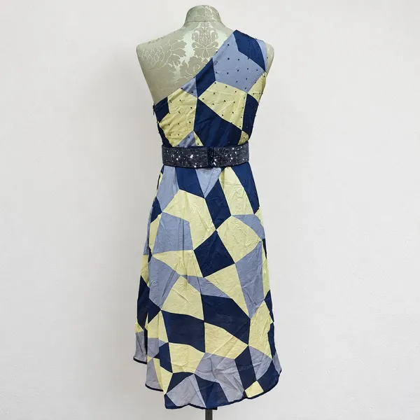 Vestido Assimétrico Tamanho 38 Seda Geométrico