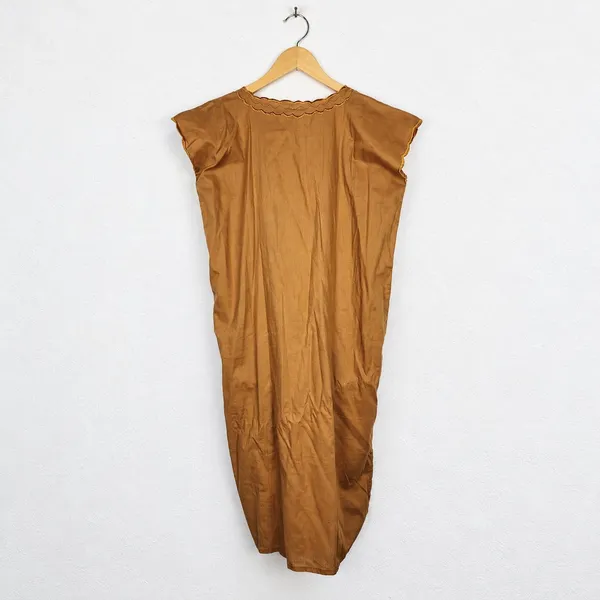 Vestido Vintage Anos 80 Marrom Caramelo Bordado Floral