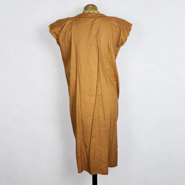 Vestido Vintage Anos 80 Marrom Caramelo Bordado Floral