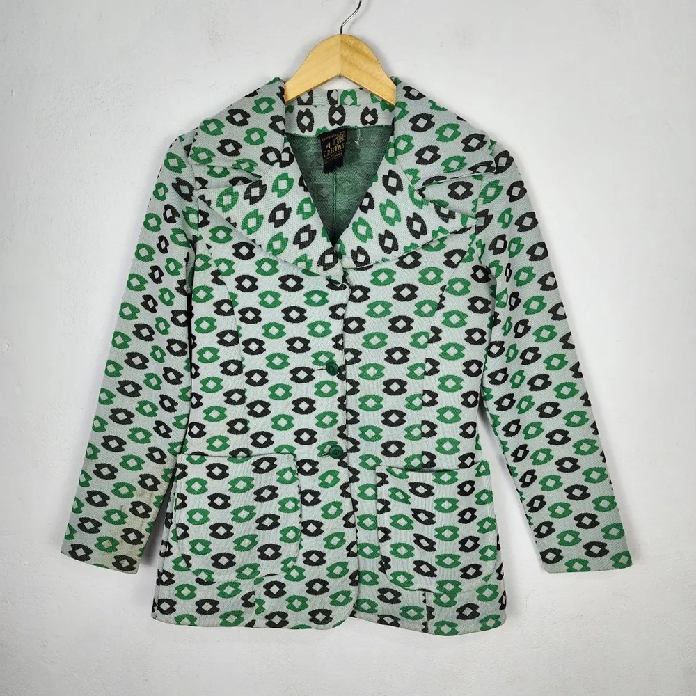 Blazer Feminino Vintage Anos 60 Estampado Verde