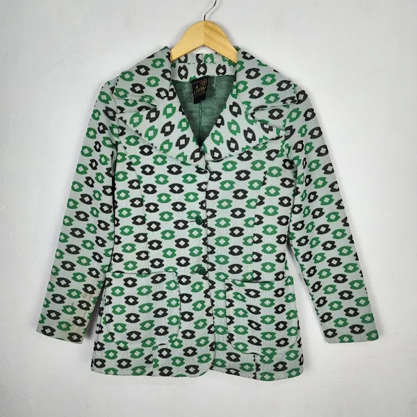 Blazer Feminino Vintage Anos 60 Estampado Verde