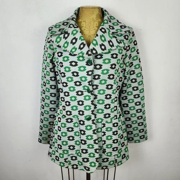 Blazer Feminino Vintage Anos 60 Estampado Verde