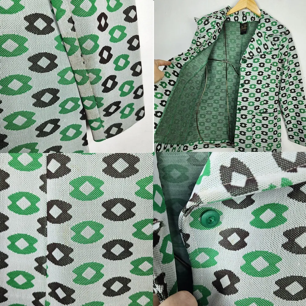 Blazer Feminino Vintage Anos 60 Estampado Verde