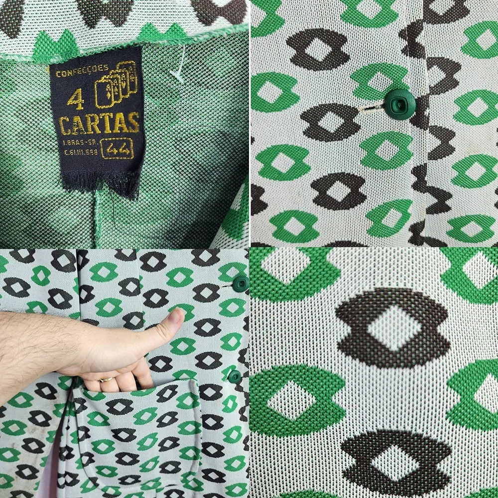 Blazer Feminino Vintage Anos 60 Estampado Verde