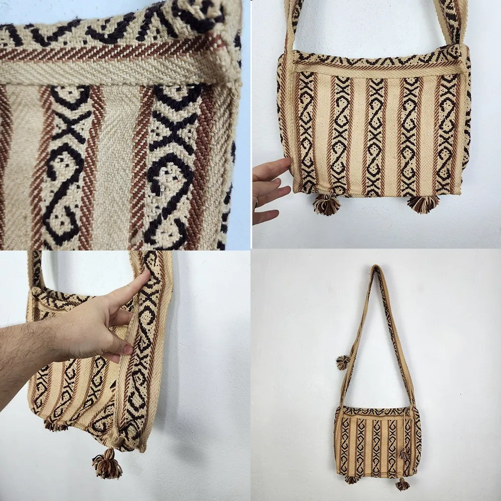 Bolsa Tiracolo Étnica Algodão Tecido Encorpado Alça Larga