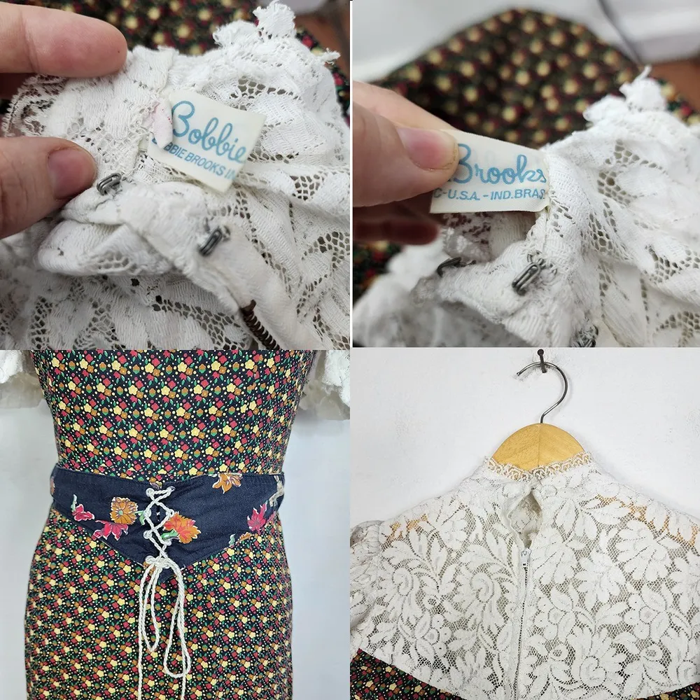 Vestido Vintage Anos 70 Bobbie Brooks Longo Floral Renda