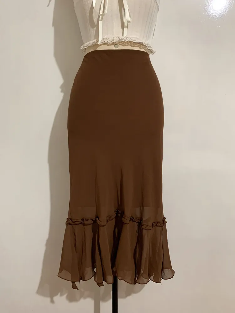 Saia midi fairy marrom - Tamanho G