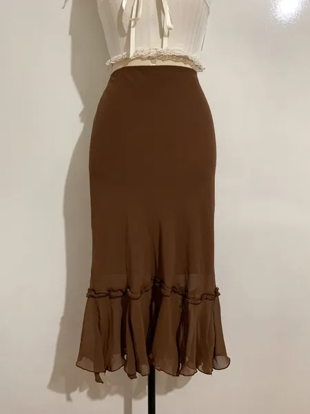 Saia midi fairy marrom - Tamanho G