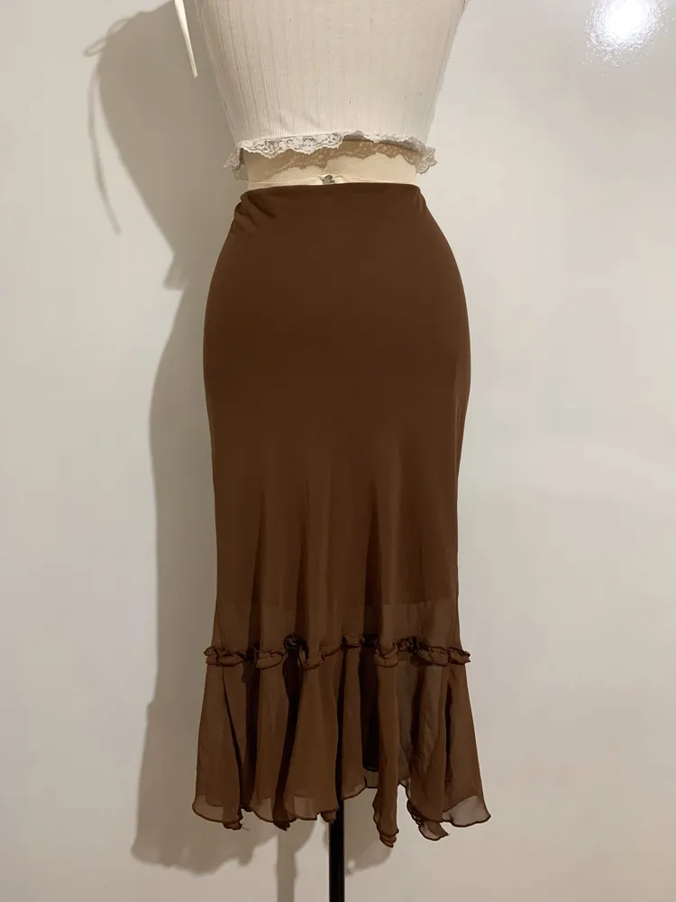 Saia midi fairy marrom - Tamanho G
