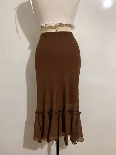 Saia midi fairy marrom - Tamanho G