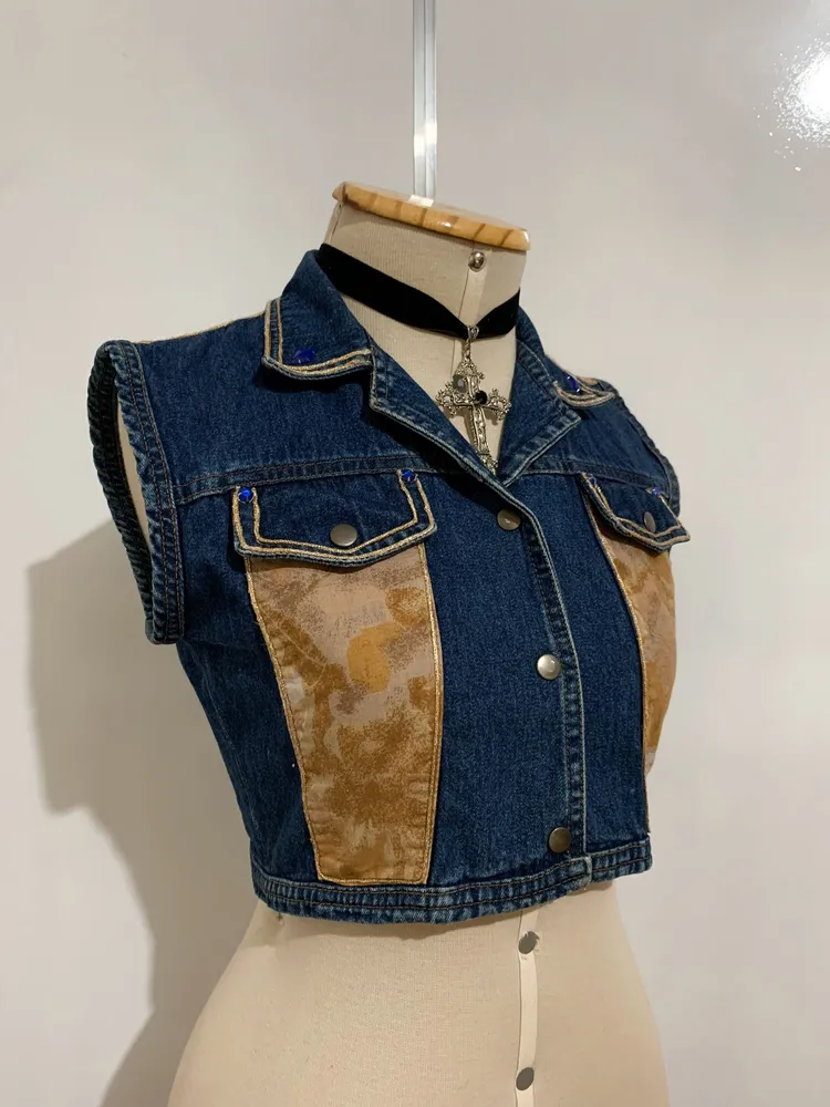 Colete jeans cropped - Tamanho PP