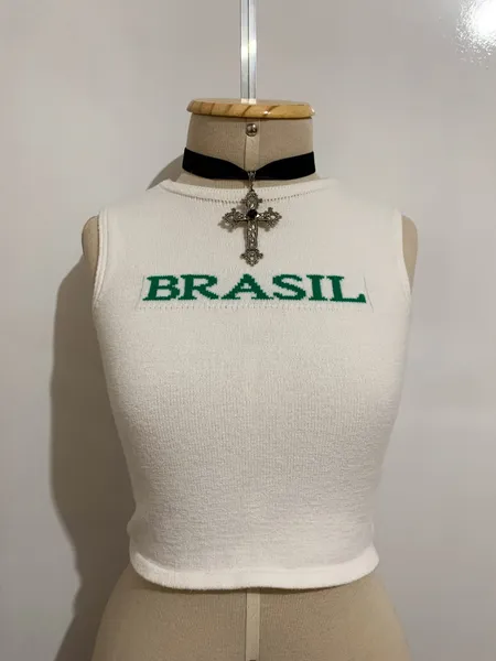 Cropped Brasil branco - Tamanho único (veste PP/P)