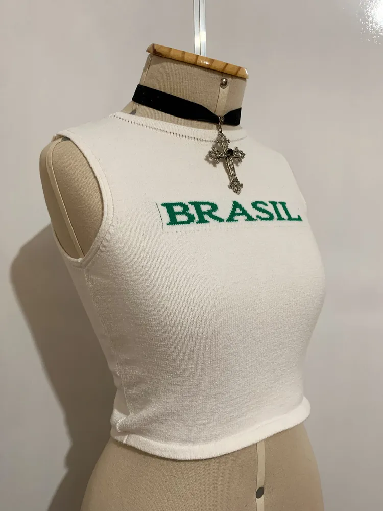 Cropped Brasil branco - Tamanho único (veste PP/P)