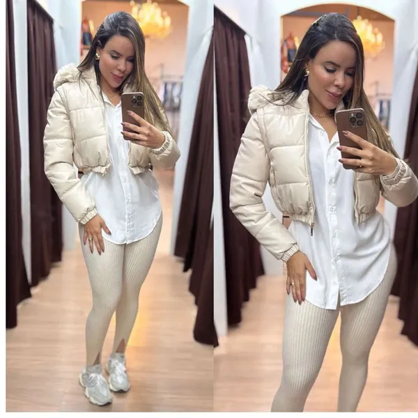 jaqueta puffer nude vira colete g couro eco novo na etiqueta