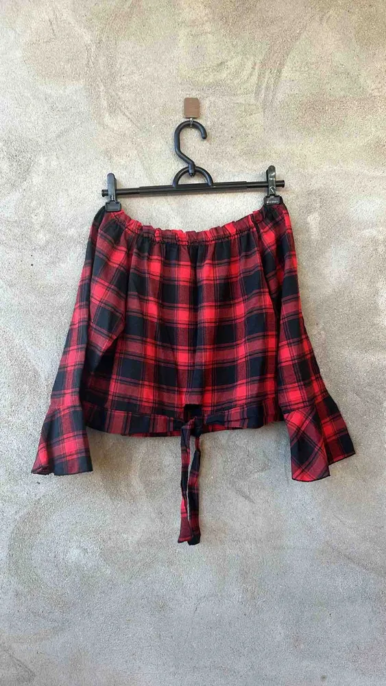 Blusa crooped ciganinha xadrez