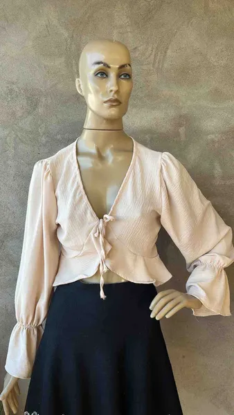 Blusa cropped Boho chic tecido duna tamanho G