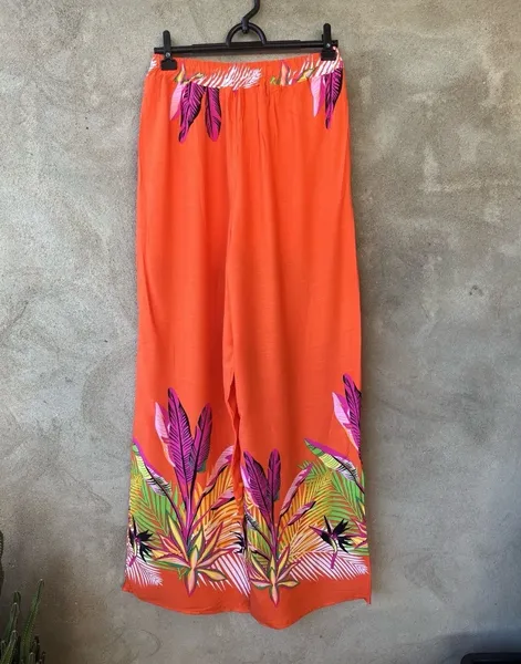 calca pantalona laranja tropical