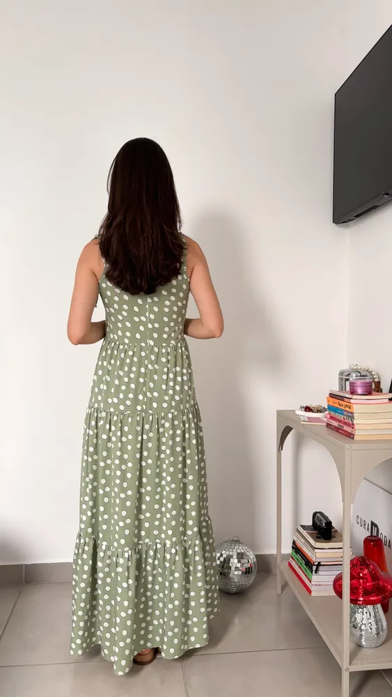 Vestido verde poá