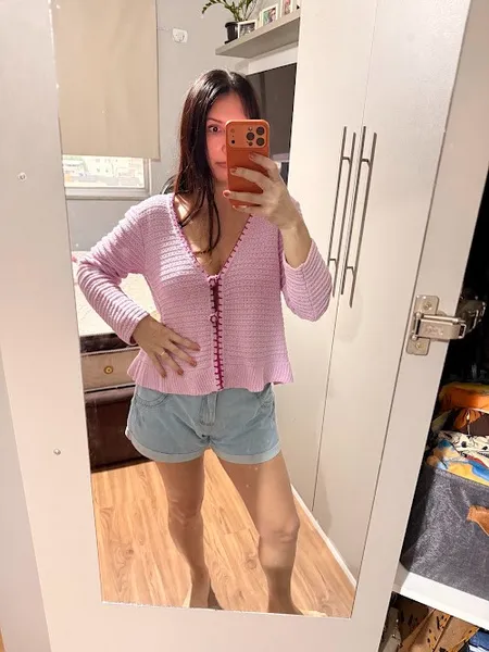 Casaco em tricot Rosa com detalhes